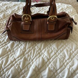 Elegant Brown Leather Coach Handbag
